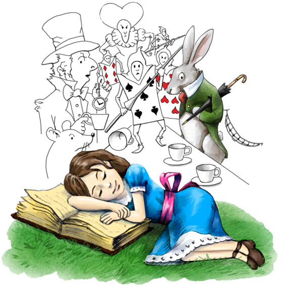 Алиса спит над скучной книжкой